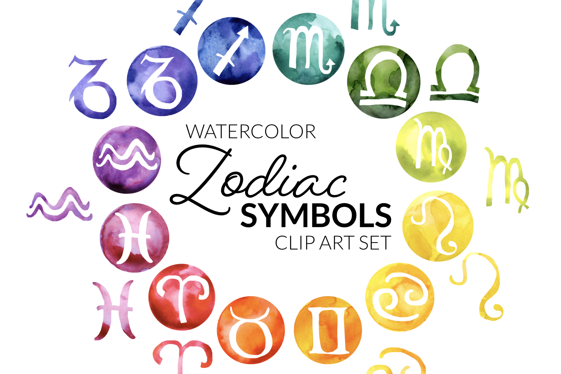 Watercolor Zodiac Symbols Digitalpresscreation